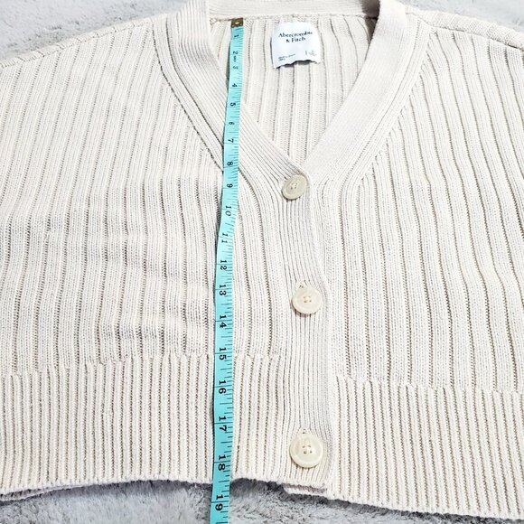 Abercrombie & Fitch Cropped Ribbed Cardigan Cream Preppy Y2K Style Sweater S - Picture 8 of 10
